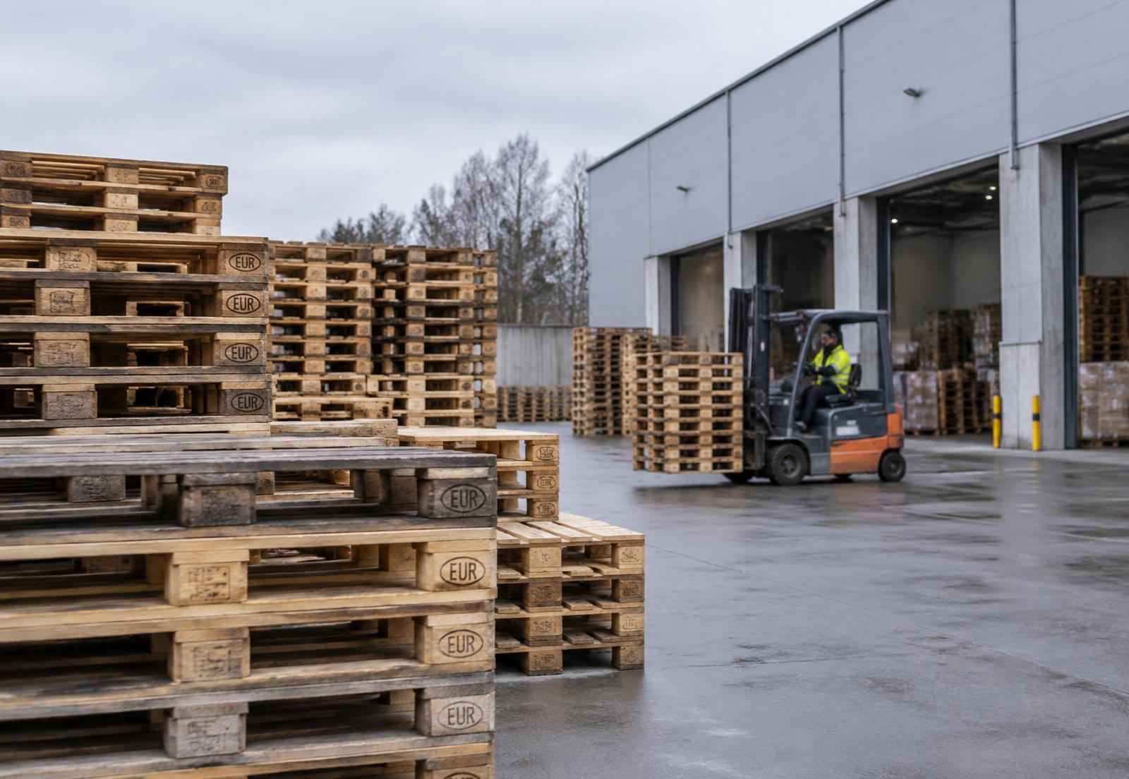 Stacked pallets ready for loading